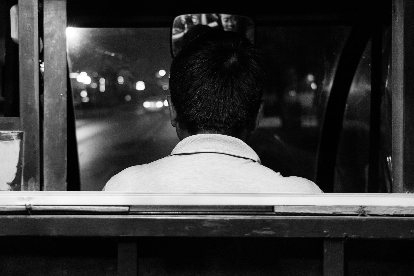 Night bus, lost in thought